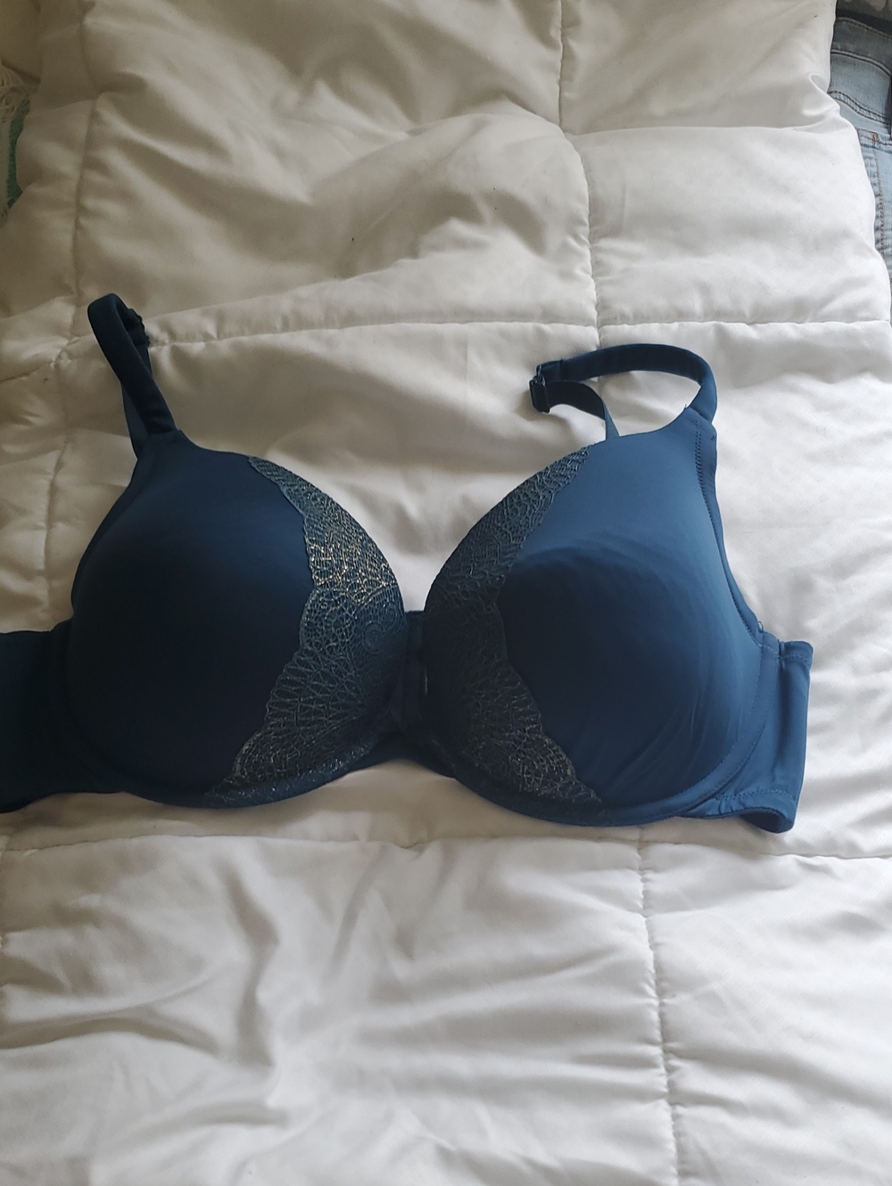 Cacique Teal Lace-Trim Underwire Bra